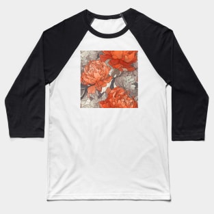 Orange and grey peonies pattern Baseball T-Shirt